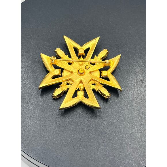 Russian Maltese Cross Red Rhinestone Black Enamel Pearl Crown Eagle Brooch - Picture 6 of 9